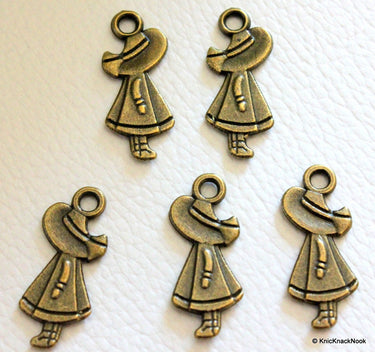 5 x Bronze Tone Girl Charms Pendants 10mm x 24mm